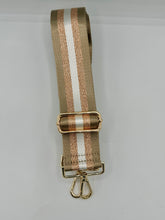 Load image into Gallery viewer, Bag Strap 73 - Mocha, White & Rose Gold Sparkly Stripe