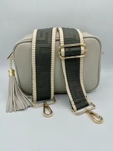 Load image into Gallery viewer, Bag Strap 76 - Dark Grey Pattern & Beige Stripe
