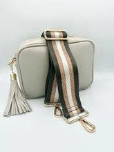 Load image into Gallery viewer, Bag Strap 78 - Dark Grey, White & Rose Gold Sparkly Stripe
