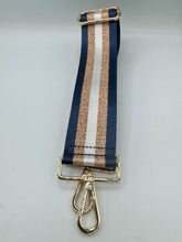 Load image into Gallery viewer, Bag Strap 79 - Navy, White & Rose Gold Sparkly Stripe