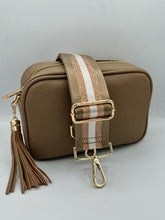 Load image into Gallery viewer, Bag Strap 73 - Mocha, White & Rose Gold Sparkly Stripe