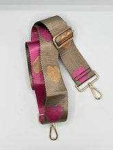 Load image into Gallery viewer, Bag Strap 7 - Taupe, Pink & Gold Hearts