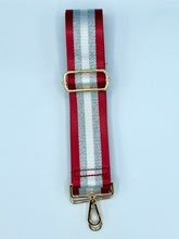 Load image into Gallery viewer, Bag Strap 65 - Red & Silver Stripe