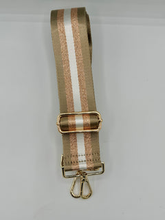 Load image into Gallery viewer, Bag Strap 73 - Mocha, White &amp; Rose Gold Sparkly Stripe

