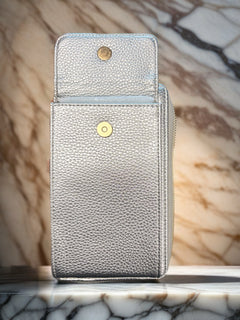 Load image into Gallery viewer, Phone Bag - Silver With Gold Metalwork
