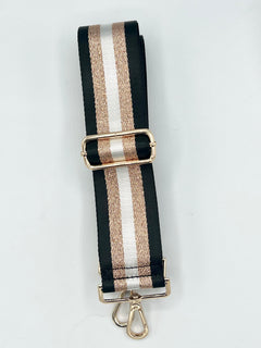 Load image into Gallery viewer, Bag Strap 62 - Black, White &amp; Sparkly Rose Gold Stripe
