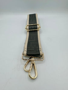 Bag Strap 76 - Dark Grey Pattern & Beige Stripe