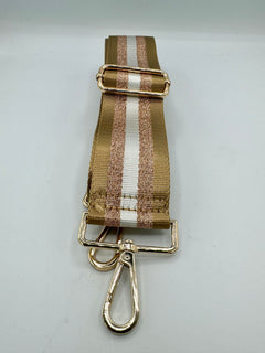 Load image into Gallery viewer, Bag Strap 83 - Caramel, White &amp; Rose Gold Sparkly Stripe
