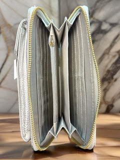 Load image into Gallery viewer, Phone Bag - Silver With Gold Metalwork
