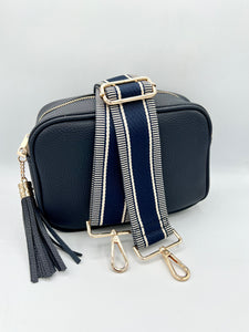 Bag Strap 33 - Navy & Beige Pattern