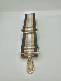 Load image into Gallery viewer, Bag Strap 84 - Dark Green, White &amp; Rose Gold Sparkly Stripe
