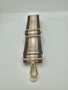 Bag Strap 84 - Dark Green, White & Rose Gold Sparkly Stripe