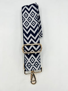 Load image into Gallery viewer, Bag Strap 37 - White &amp; Navy Pattern
