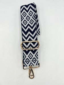 Bag Strap - White & Navy Pattern