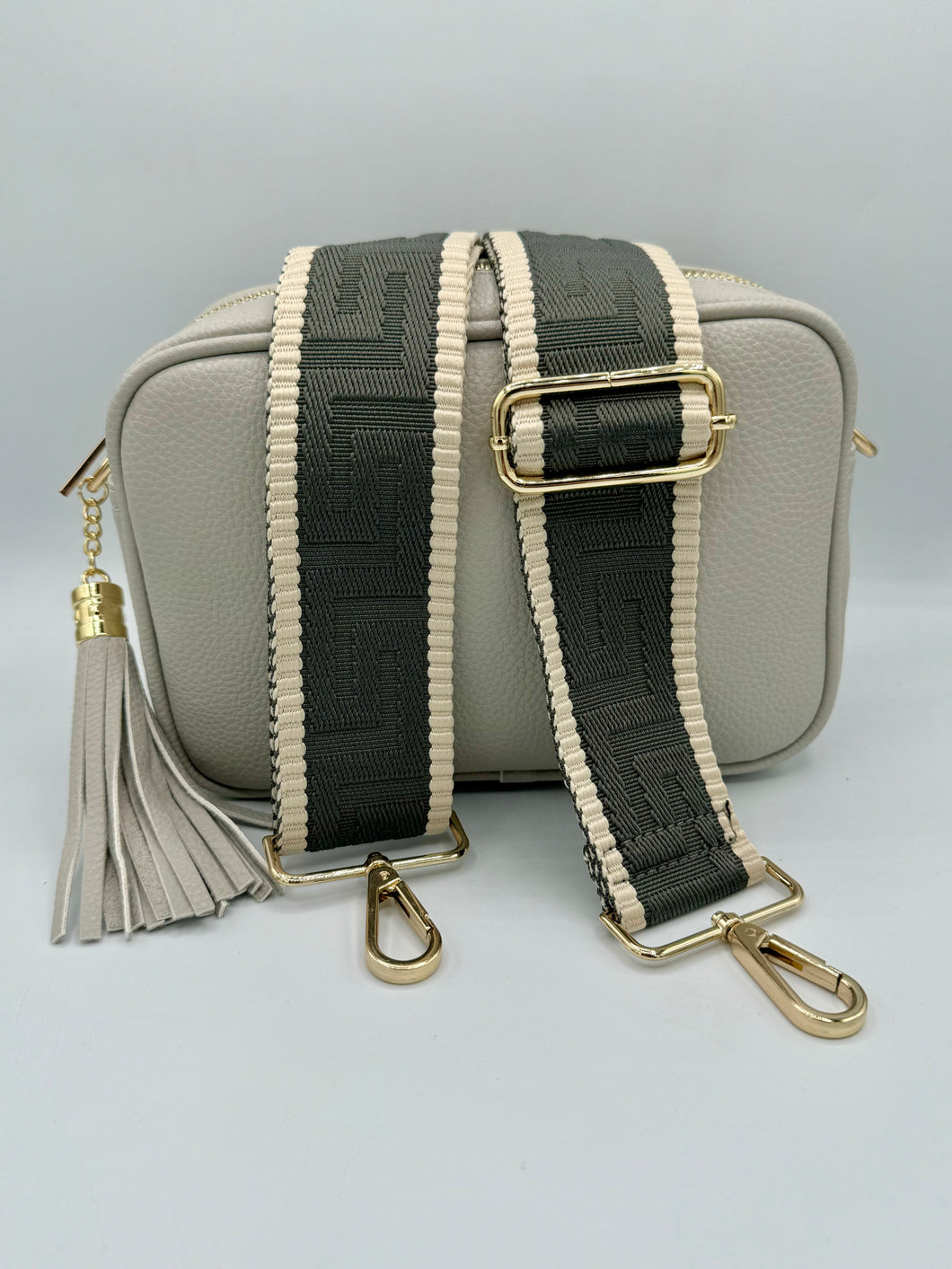 Bag Strap 76 - Dark Grey Pattern & Beige Stripe