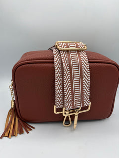 Load image into Gallery viewer, Bag Strap 114 - Tan &amp; White Pattern
