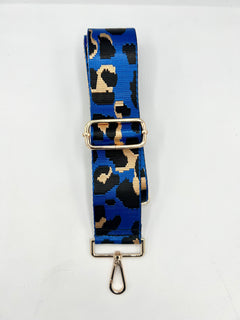 Load image into Gallery viewer, Bag Strap 25 - Royal Blue, Gold &amp; Black Leopard
