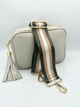 Load image into Gallery viewer, Bag Strap 78 - Dark Grey, White &amp; Rose Gold Sparkly Stripe
