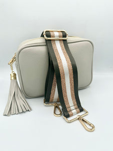 Bag Strap 78 - Dark Grey, White & Rose Gold Sparkly Stripe