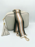 Bag Strap 78 - Dark Grey, White & Rose Gold Sparkly Stripe