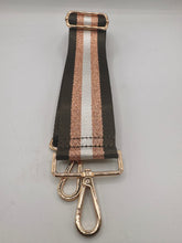 Load image into Gallery viewer, Bag Strap 78 - Dark Grey, White &amp; Rose Gold Sparkly Stripe
