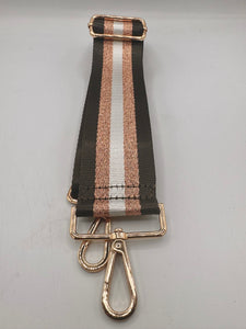 Bag Strap 78 - Dark Grey, White & Rose Gold Sparkly Stripe