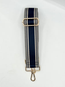 Bag Strap 33 - Navy & Beige Pattern