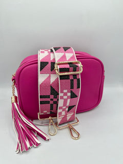 Load image into Gallery viewer, Bag Strap 49 - Pink, White &amp; Black Pattern
