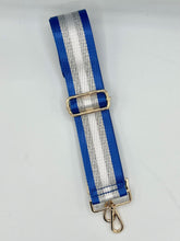 Load image into Gallery viewer, Bag Strap 19 - Blue &amp; Silver Stripe
