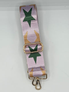 Load image into Gallery viewer, Bag Strap 59 - Pink With Green &amp; Gold Stars
