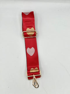 Load image into Gallery viewer, Bag Strap 15 - Red with Pink &amp; Gold Hearts
