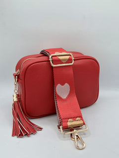 Load image into Gallery viewer, Bag Strap 15 - Red with Pink &amp; Gold Hearts
