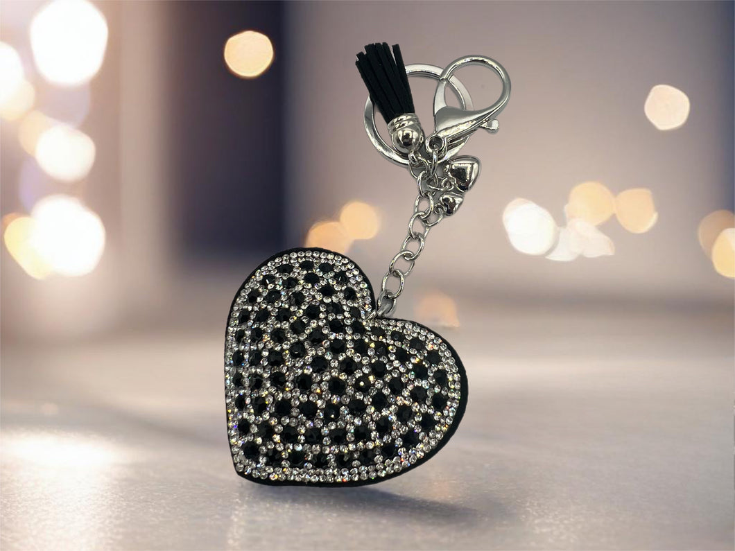 Diamante Heart Keyring - Black/Silver