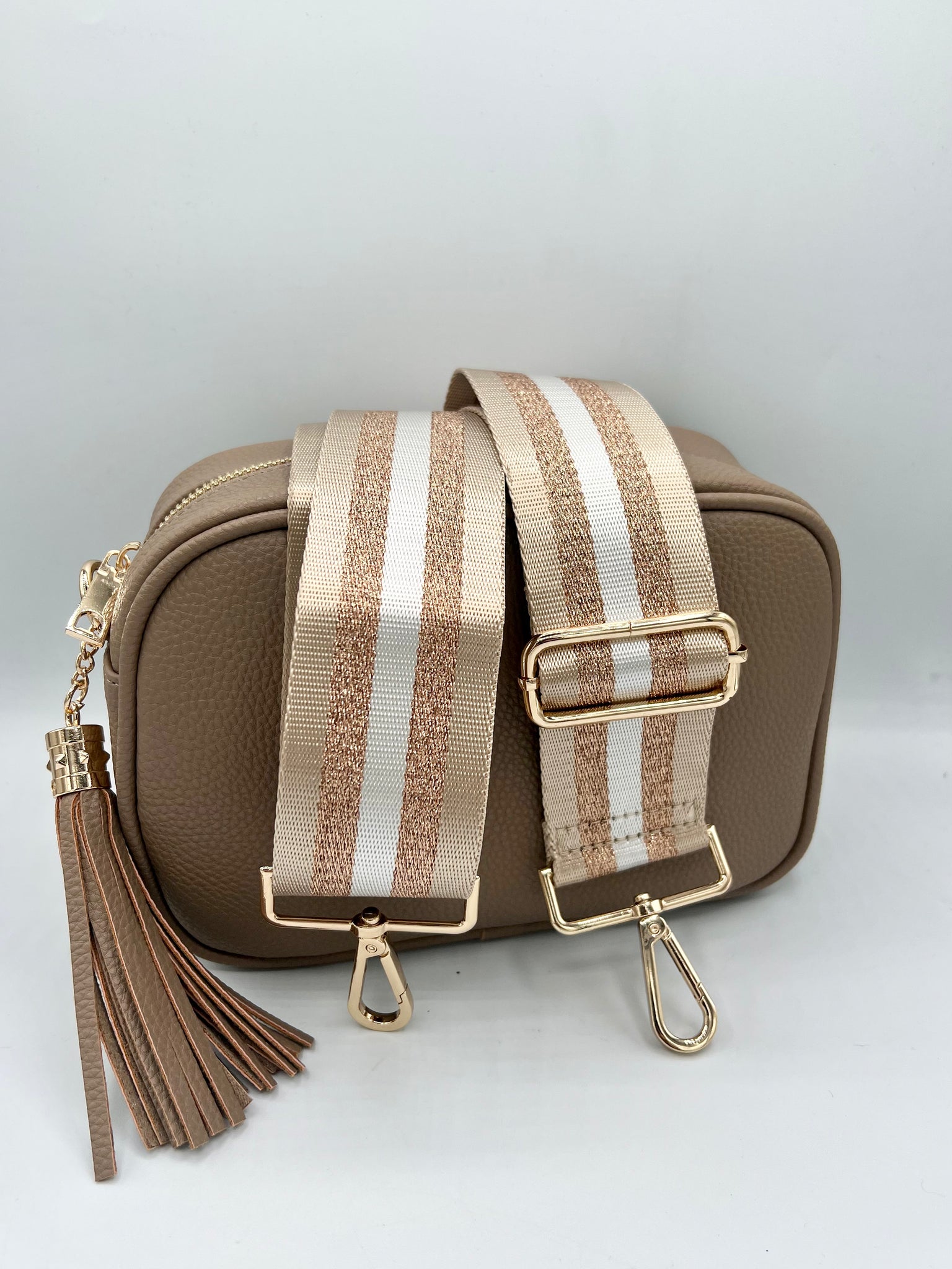 Bag Strap 20 Beige Rose Gold Sparkly Stripe