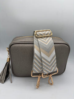 Load image into Gallery viewer, Bag Strap 113 - Grey &amp; Beige Pattern
