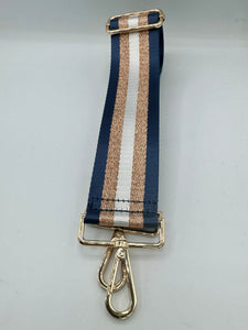 Bag Strap 79 - Navy, White & Rose Gold Sparkly Stripe