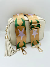 Load image into Gallery viewer, Bag Strap 87 - Gold with Pink &amp; Green Stars
