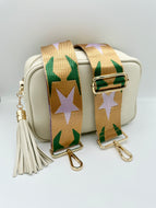 Bag Strap 87 - Gold with Pink & Green Stars