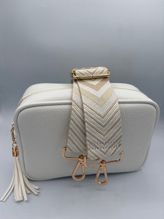Load image into Gallery viewer, Bag Strap 115 - Beige &amp; White Pattern

