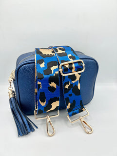 Load image into Gallery viewer, Bag Strap 25 - Royal Blue, Gold &amp; Black Leopard

