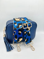 Bag Strap 25 - Royal Blue, Gold & Black Leopard