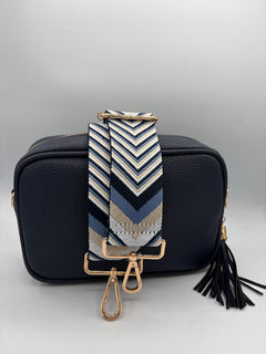 Load image into Gallery viewer, Bag Strap 111 - Navy &amp; Beige Pattern
