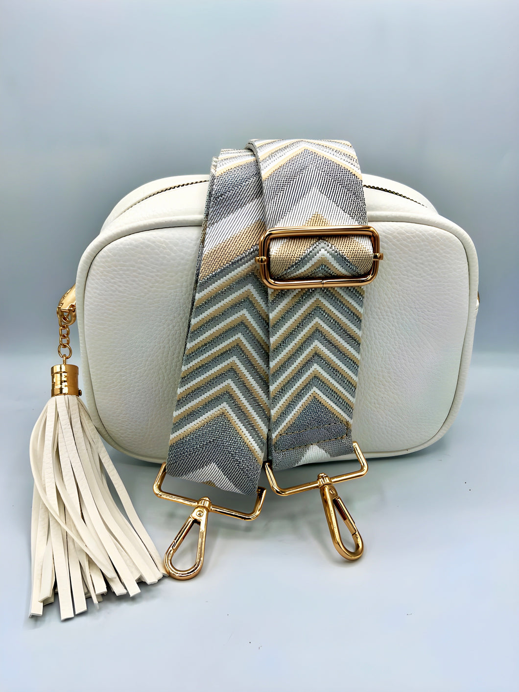 Bag Strap 51 - Silver & Beige Pattern