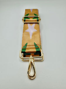 Bag Strap 87 - Gold with Pink & Green Stars