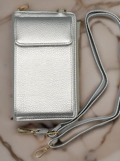 Load image into Gallery viewer, Phone Bag - Silver With Gold Metalwork
