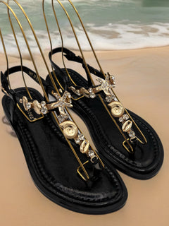 Load image into Gallery viewer, Seashell sandals - black
