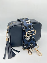 Load image into Gallery viewer, Bag Strap 24 - Navy with Black &amp; Silver Leopard
