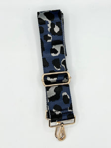 Bag Strap 24 - Navy with Black & Silver Leopard