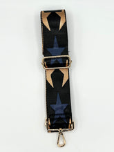 Load image into Gallery viewer, Bag Strap 55 - Black with Navy &amp; Gold Stars
