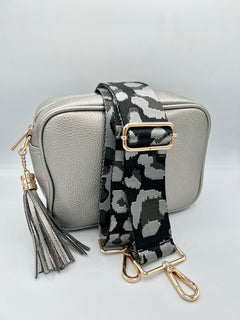 Load image into Gallery viewer, Bag Strap 58 - Black, Silver &amp; Grey Leopard
